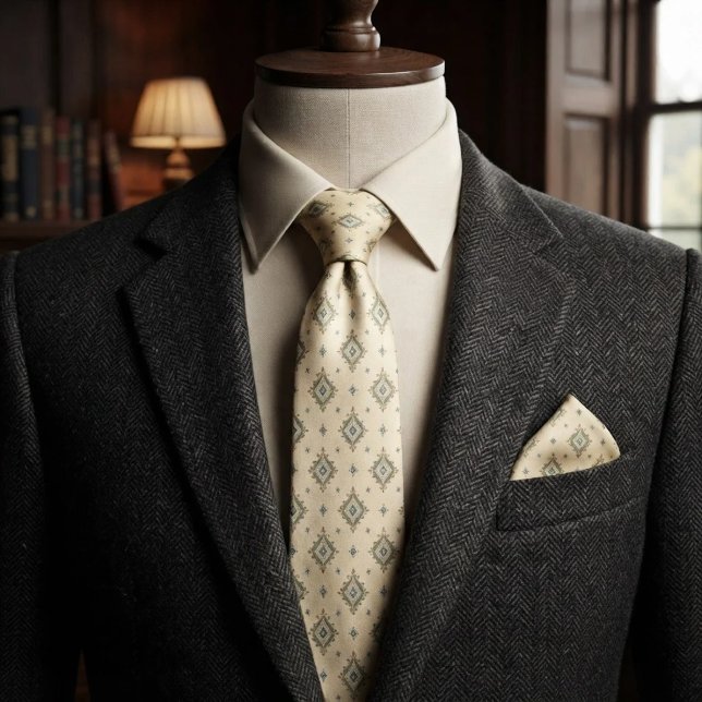 Sage Blue Diamond Medallion Motif Tie (Creator Uploaded)