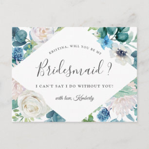 Sage Blue Floral Bridesmaid Proposal Postcard