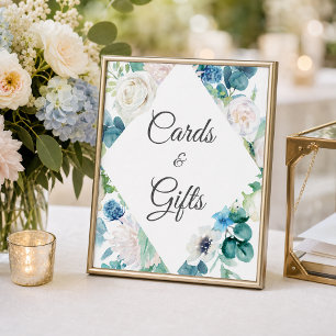 Sage Blue Floral Cards And Gifts Sign