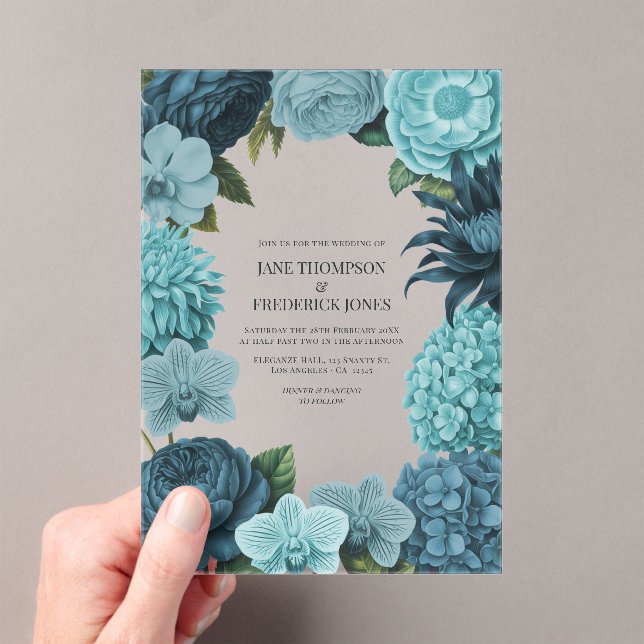 Sage Blue, Glacier Teal & Ice Mint Wedding Acrylic Invitations (Insitu (Handheld))