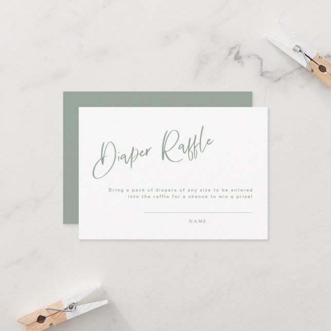 Sage Blue/Green Baby Shower Diaper Raffle Card (Front/Back In Situ)