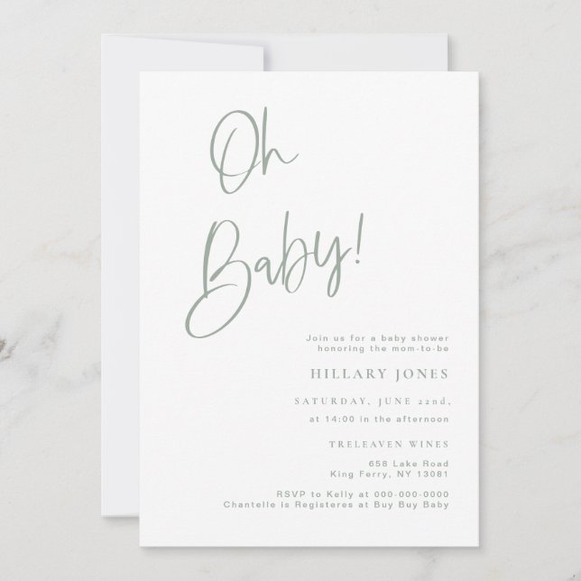 Sage Blue/Green Bohemian Baby Shower Invitation (Front)