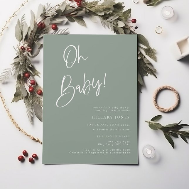 Sage Blue/Green Bohemian Baby Shower Invitation (Creator Uploaded)
