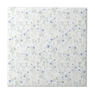 Sage Blue Watercolor Wildflower Floral Custom Name Tile
