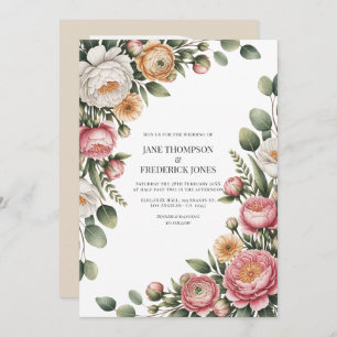 Sage, Blush and Light Tan Floral Wedding QR Code Invitation