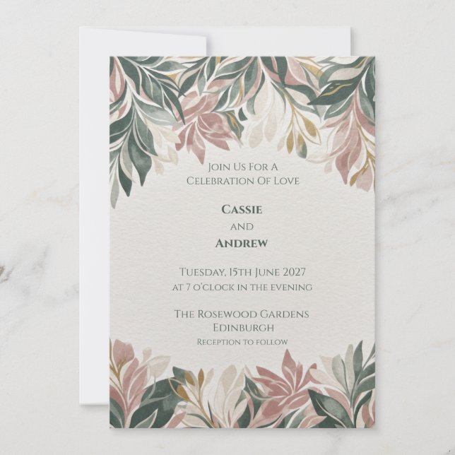Sage Blush Botanical Wedding Invitation (Front)