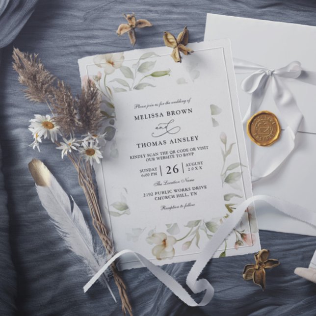 Sage Blush Elegant Floral Budget QR Code Wedding Invitation (Creator Uploaded)