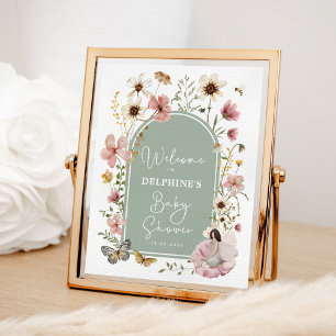 Sage Blush Fairy Wildflower Baby Shower Welcome Poster