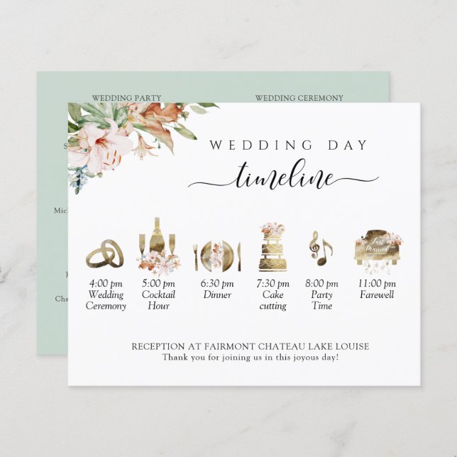Sage Blush Floral Wedding Timeline and Program (Front/Back)