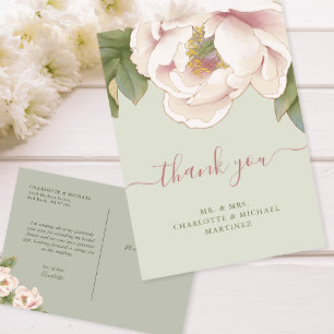 Sage & Blush Peony Floral Bridal Shower Thank You Postcard