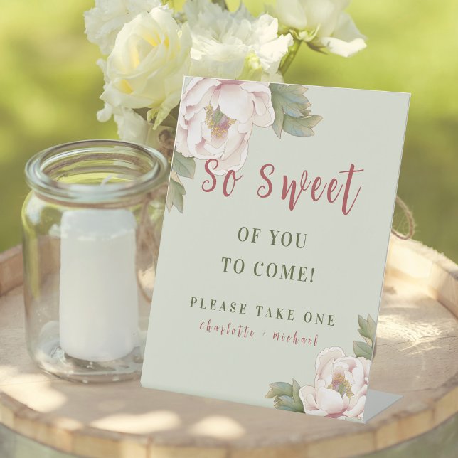 Sage & Blush Pink Peony Floral Wedding Favour Sign (Creator Uploaded)