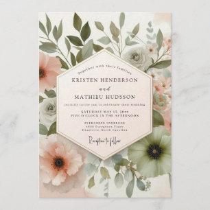 Sage Blush Watercolor Flora Wedding Invitation