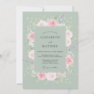 Sage Blush Wreath Wedding Invitation