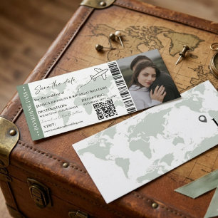 Sage Boarding pass wedding save the date ticket Invitation