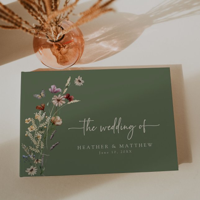 Sage Boho Floral Wedding Guest Book (Sage Green Boho Floral Wedding Guest Book by Painted Paperie
)