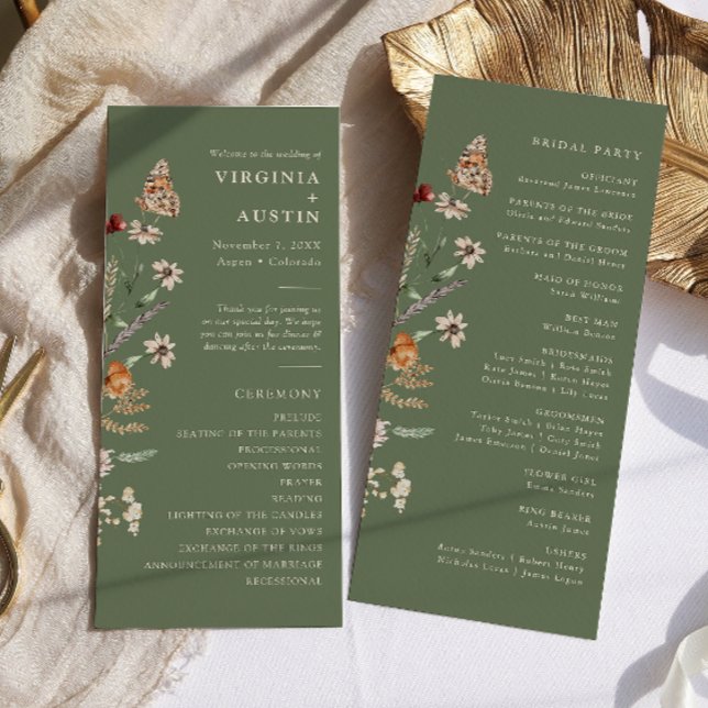 Sage Boho Floral Wedding Programme (Sage Green Watercolor Boho Floral Wedding Program by Painted Paperie
)