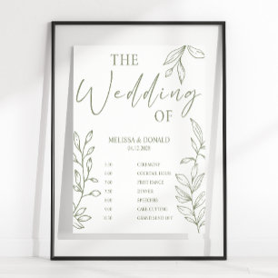 Sage Boho Flower Simple Wedding Program Schedule Poster