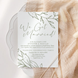 Sage Boho Flower Wedding Just Married Invitation