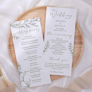 Sage Boho Flowers Simple Wedding Program Programme