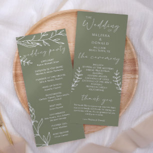 Sage Boho Flowers Simple Wedding Program Programme