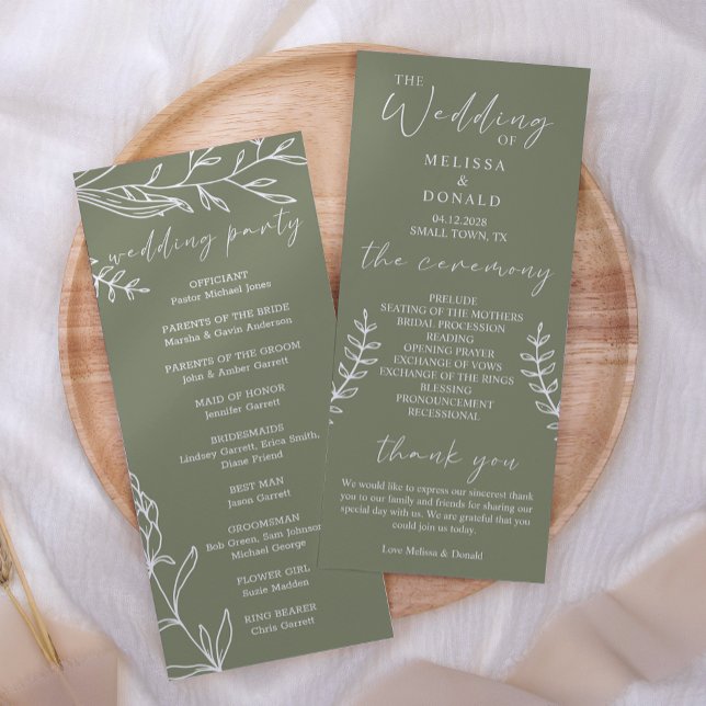 Sage Boho Flowers Simple Wedding Program Programme (Creator Uploaded)