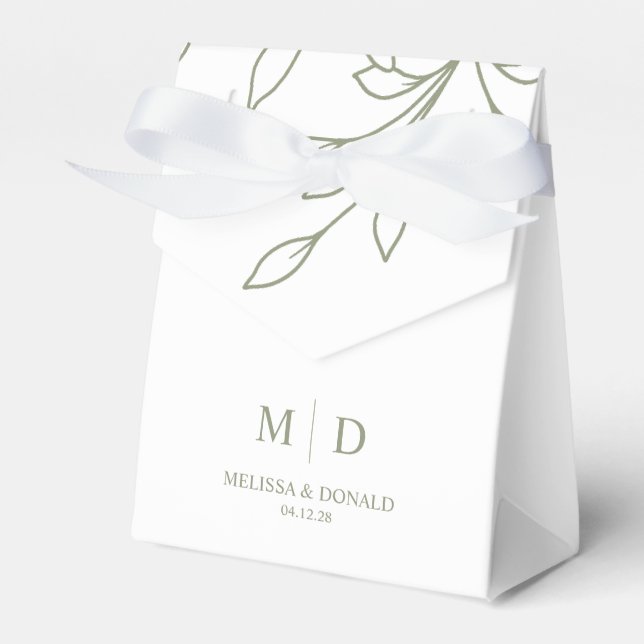 Sage Boho Flowers Wedding Favour Box (Front Side)