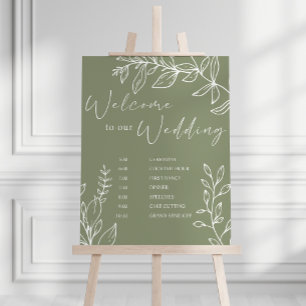Sage Boho Flowers Wedding Schedule Poster