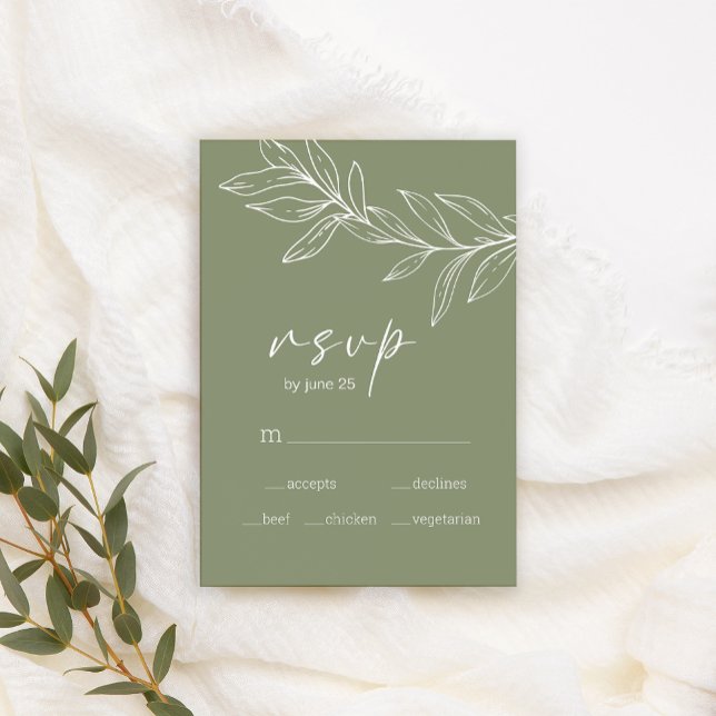 Sage Boho Green Flowers Wedding RSVP Card (Creator Uploaded)