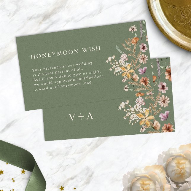 Sage Boho Honeymoon Wish Enclosure Card (Sage Green Boho Honeymoon Wish Enclosure Card Monogram on back by Painted Paperie
)