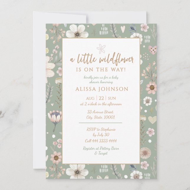 Sage Boho Wildflower Baby Shower Invitation (Front)
