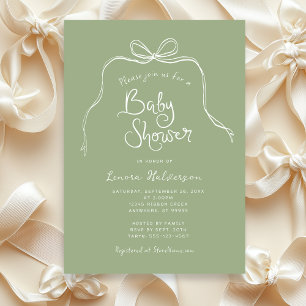 Sage Bold Simple Bow Baby Shower Invitation