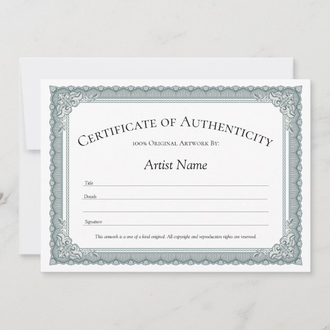 Sage Border Certificate of Authenticity Invitation (Front)