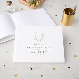 Sage Botaniacal & Ribbon Crest Monogram Wedding Guest Book