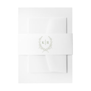 Sage Botaniacal & Ribbon Crest Monogram Wedding Invitation Belly Band