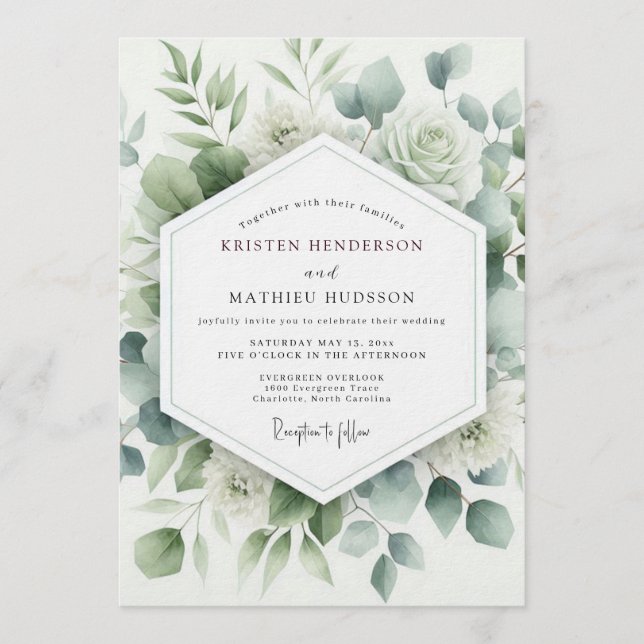Sage Botanical Aquarelle Wedding Invitation (Front)