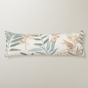 Sage Botanical Blush Leaf Watercolor Pattern Body Cushion
