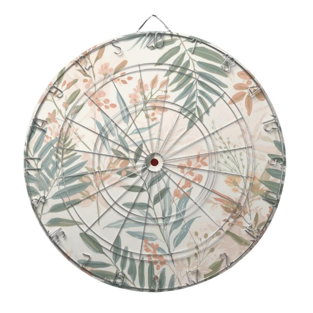 Sage Botanical Blush Leaf Watercolor Pattern Dartboard (Front)