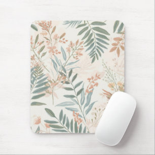 Sage Botanical Blush Leaf Watercolor Pattern Mouse Mat