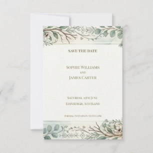 Sage Botanical Border Save The Date Card