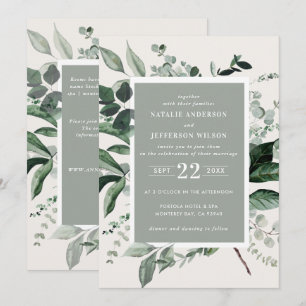 Sage botanical floral elegant wedding details QR Invitation