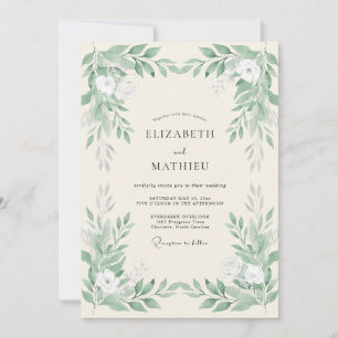 Sage Botanical Flourish Wedding Invitation