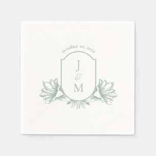 Sage Botanical Monogram Crest Wedding Napkins