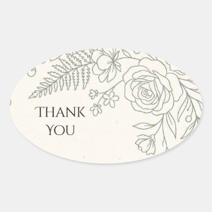 Sage Botanical Thank You Oval Sticker