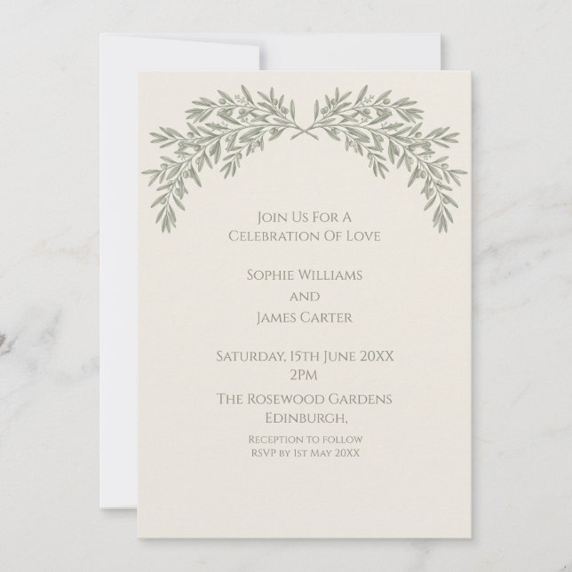 Sage Botanical Wedding Invitation (Front)
