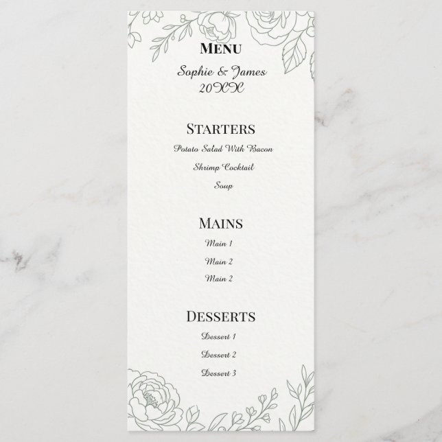 Sage Botanical Wedding Menu (Front)