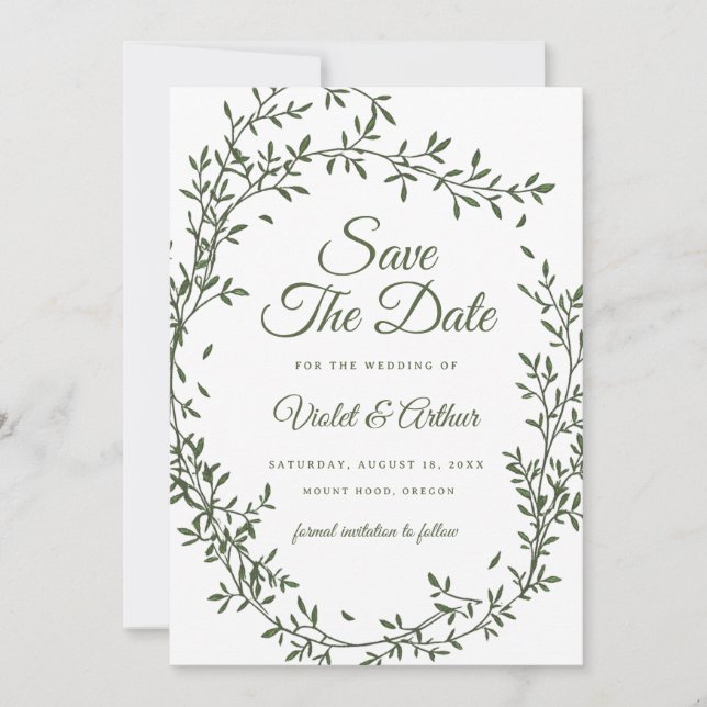 Sage Botanical Wreath Wedding Save The Date  Invitation (Front)