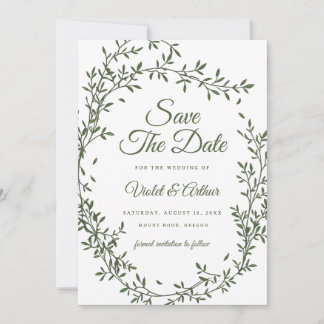 Sage Botanical Wreath Wedding Save The Date  Invitation