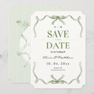 Sage Bow and Stripe Elegant & Modern Wedding  Save The Date
