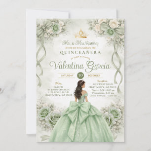 Sage Bow Ribbon Quinceañera XV Party Invitation