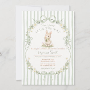 Sage Bow Stripe Green Bunny Baby Shower Invitation
